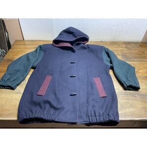 Vintage Donnybrook Wool Jacket Size 10 90s Grunge Hood Colorblock Donny USA